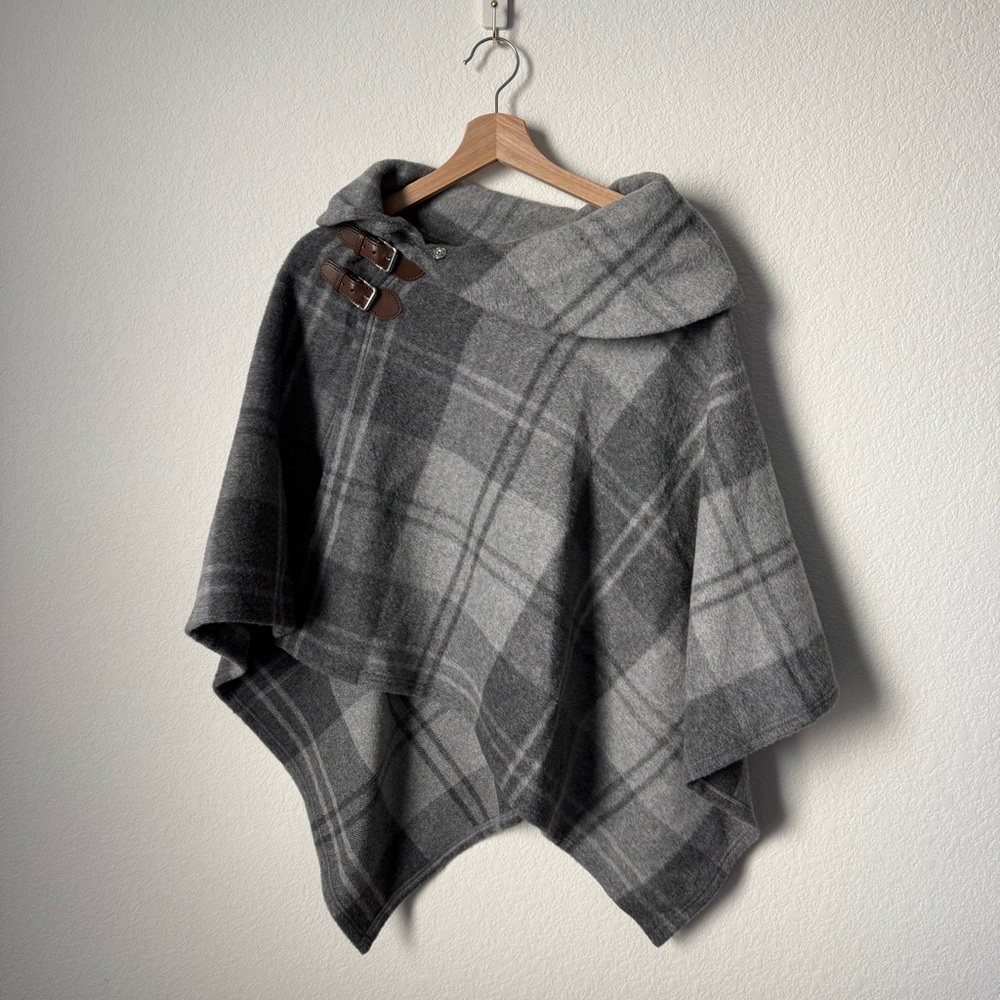Lauren Ralph Lauren Charcoal Plaid Wool Women's Cape - Picture 3 of 6